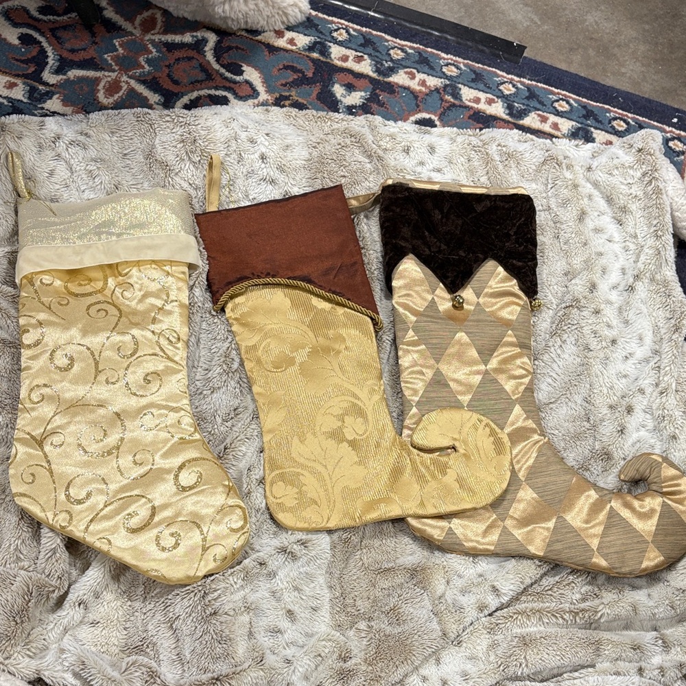 Elegant Gold and Brown Christmas Stockings Set